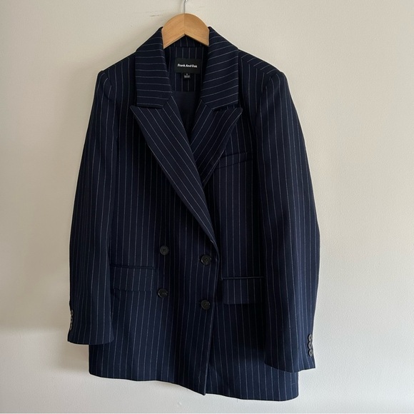 Frank & Oak Navy Striped Double Breasted Blazer Size S - Picture 5 of 9